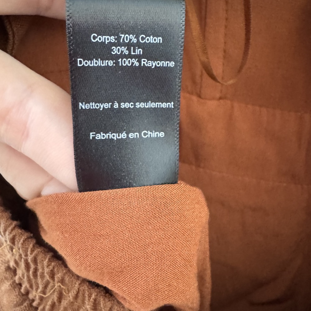 ASTR The Label Ruffle Bodice Tie Back Strapless Cotton Linen Jumpsuit Brown S - Picture 13 of 13